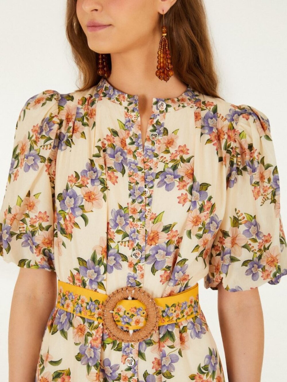 NWT Farm Rio Sand Hilo Belted Short-Sleeve Mini Dress Size M - Picture 4 of 4